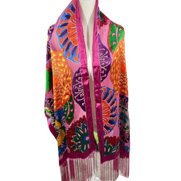 Chicos Accessories - Chicos Scarf Shawl Wrap Rayon Silk Fringed Colorfu